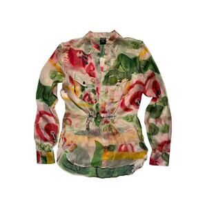 Silk floral cinch button down